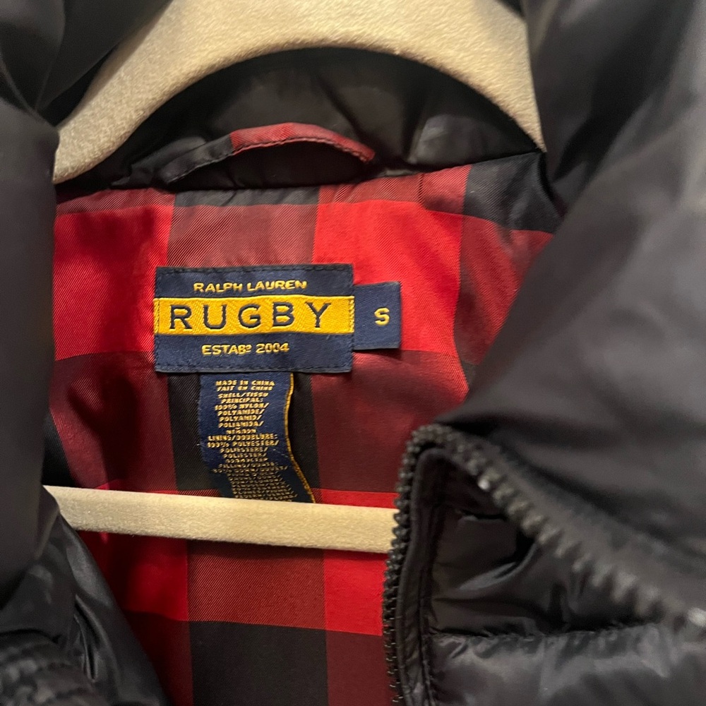 Ralph Lauren Rugby Black Puffer Jacket with Red Plaid Interior; women’s size S - Picture 3 of 7